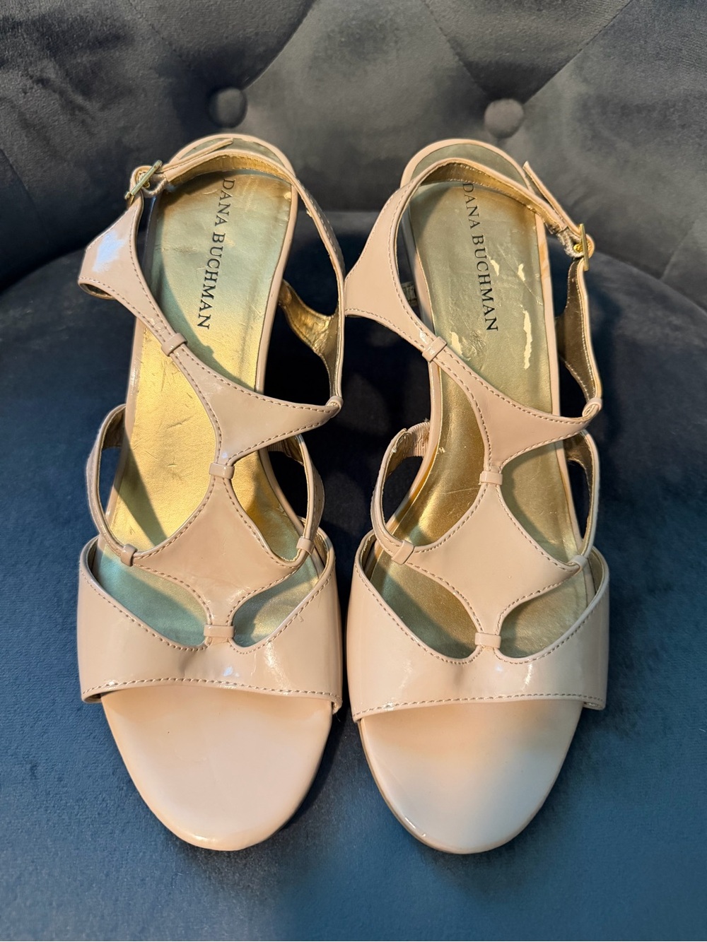 Dana Buchman Beige Patent Leather Strappy Heels